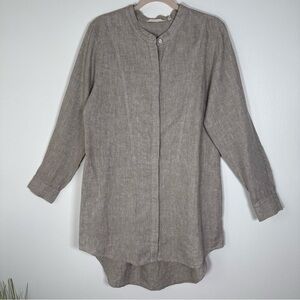 Soft Surroundings Linen Button Front Tunic Shirt Size Medium Mandarin Collar